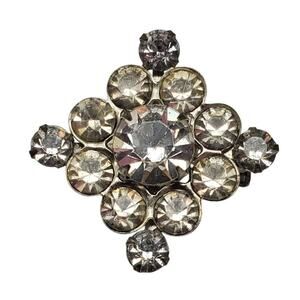 Vintage Diamond Shaped Cluster Brooch Small Pin Clear Rhinestones Silver Tone